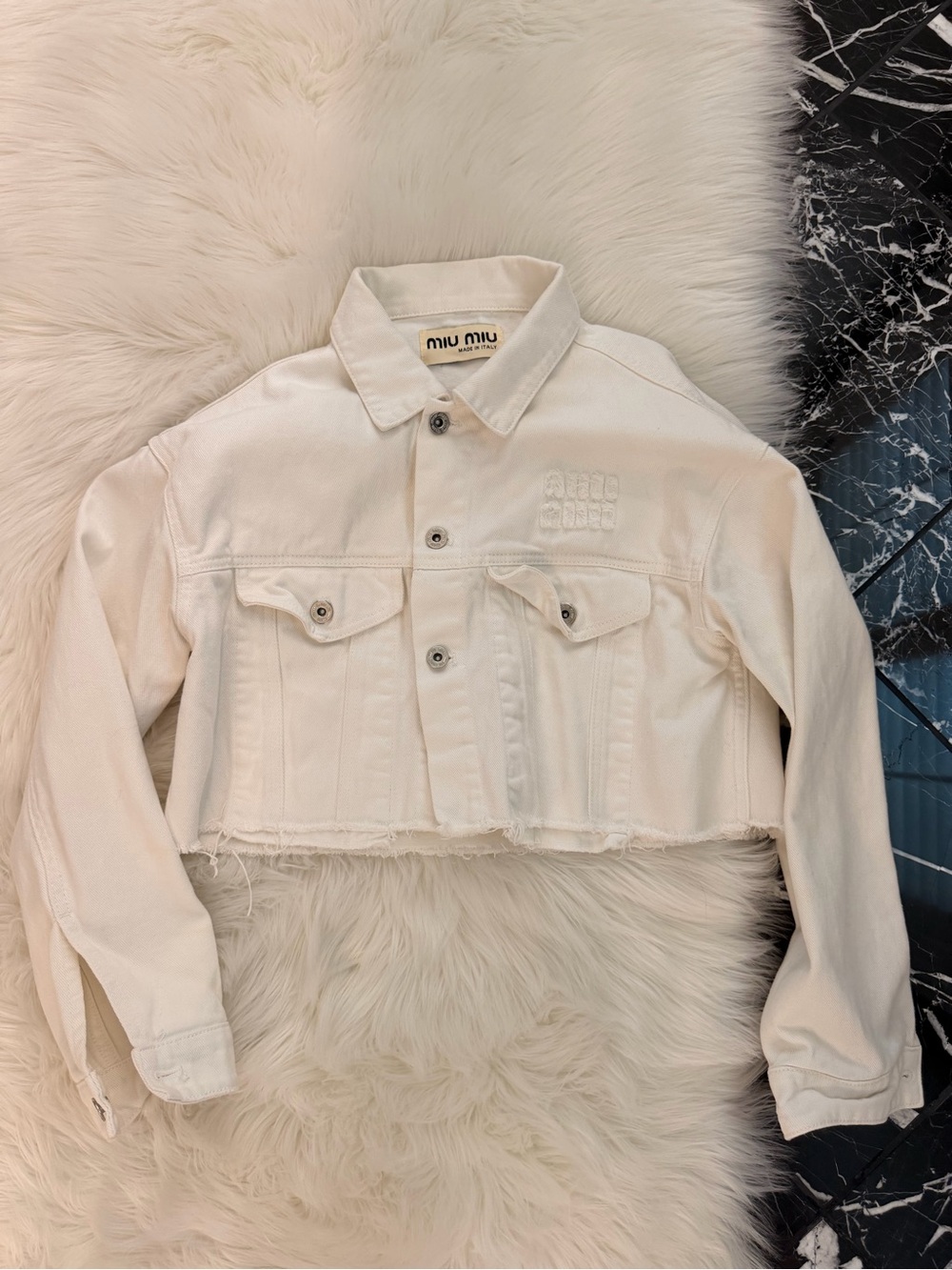 Miu Miu Off-White Cropped Denim Jacket